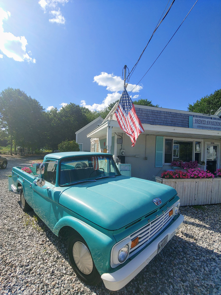 Vintage truck outside coffee shop