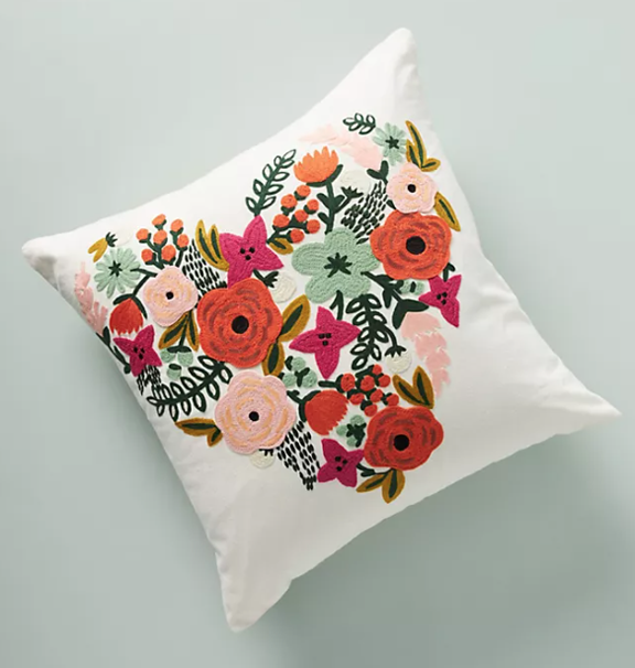 Anthrolpologie floral heart pillow