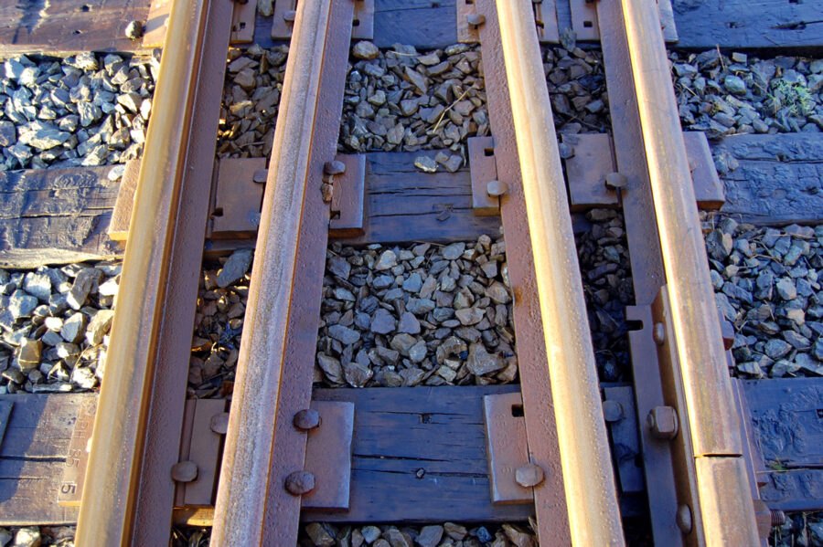 Narrow gauge train track rails at Portland Maine Narrow Gauge Railroad