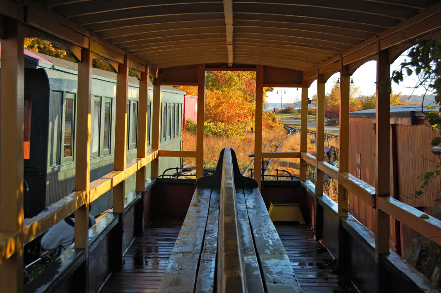 Antique train carriage at Portland Maine Narrow Gauge Railroad