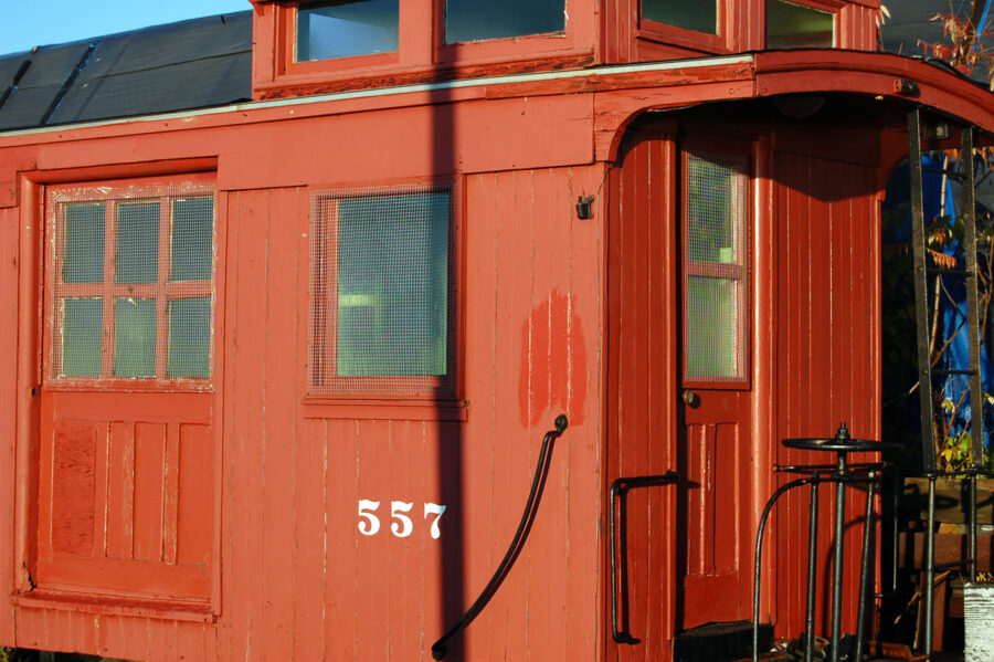 red train at Portland Maine Narrow Gauge Railroad